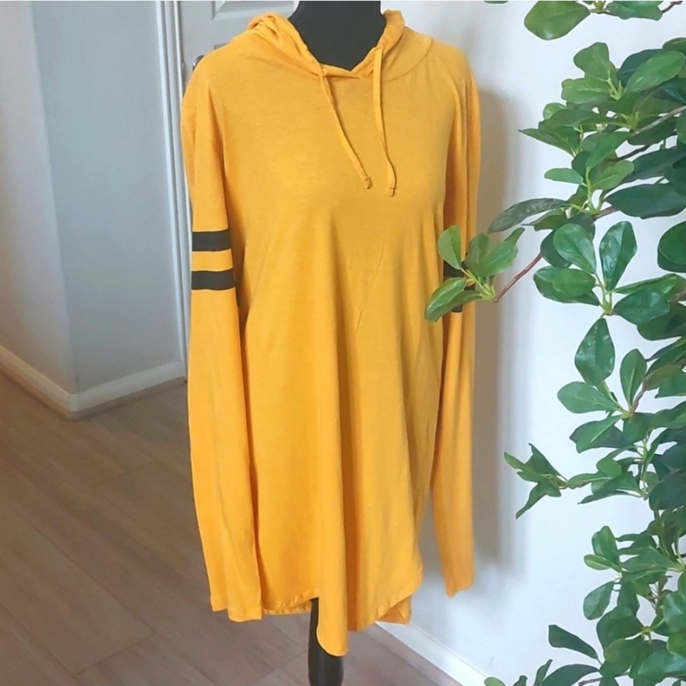ON FIRE Woman's Yellow and Black Hoodie Longsleeve Shirt Dress Size 3X